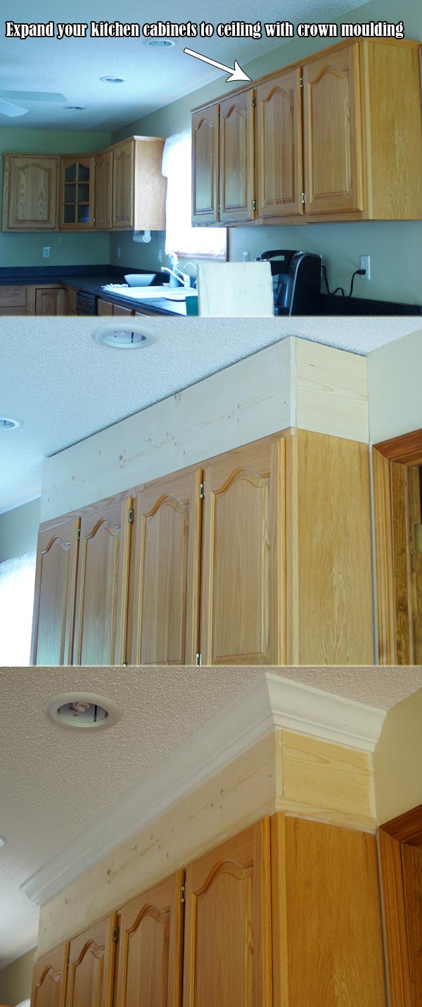 Expand your kitchen cabinets to ceiling with crown moulding