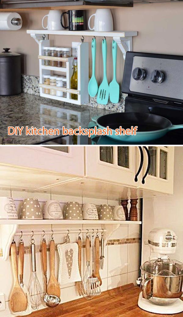 DIY kitchen backsplash shelf