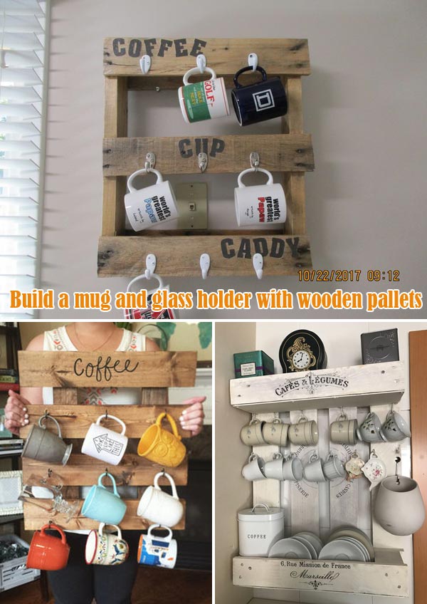mug and glass holder with wooden pallets