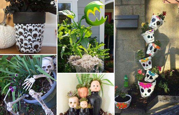 13 Ideas to Make Creepy DIY Halloween Planters DIY Scary Planter For This Halloween Feature 1