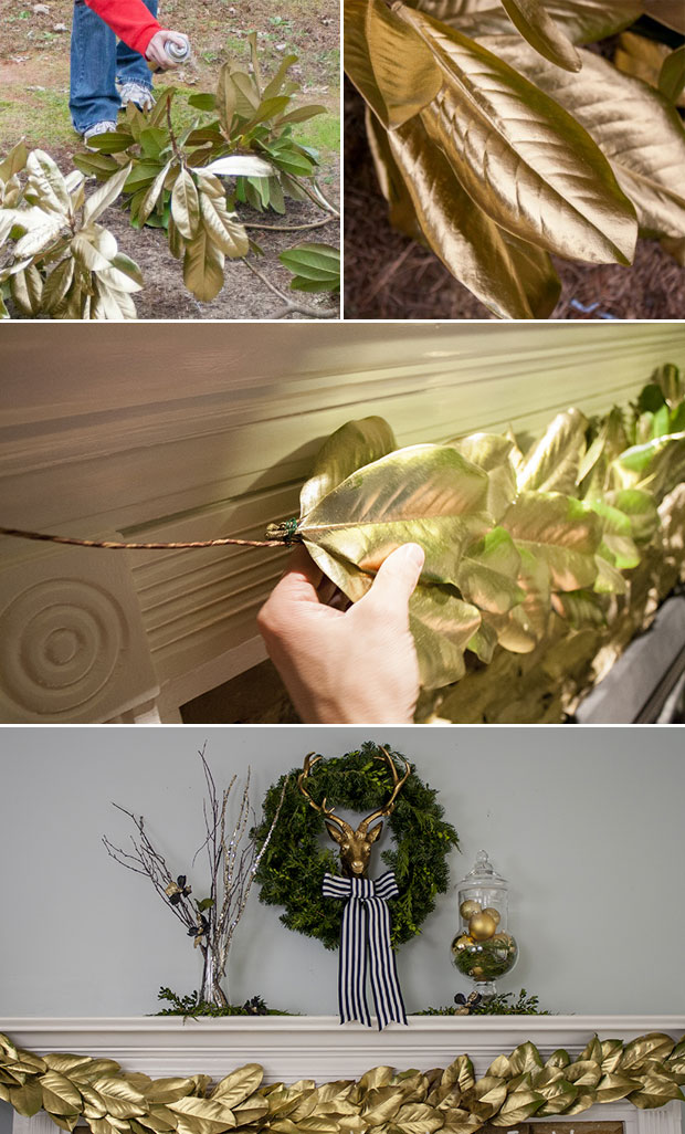 DIY Gold Spray-Painted Branches and Leaves